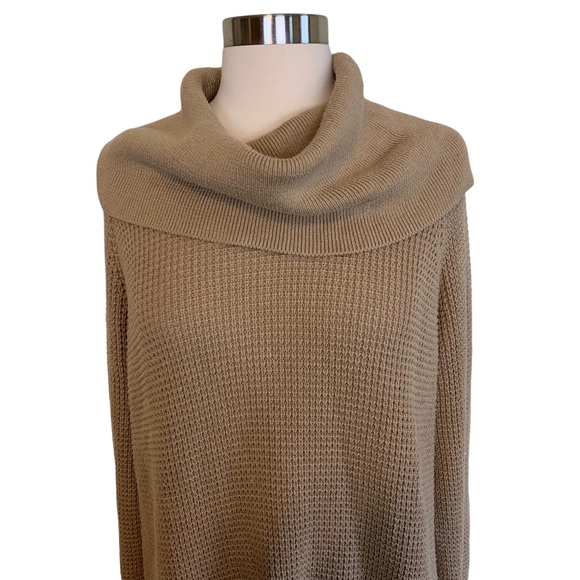 MICHAEL by Michael Kors Tan Neutral Knit Fold Over Cowl Neck Oversized Sweater L - Picture 2 of 8